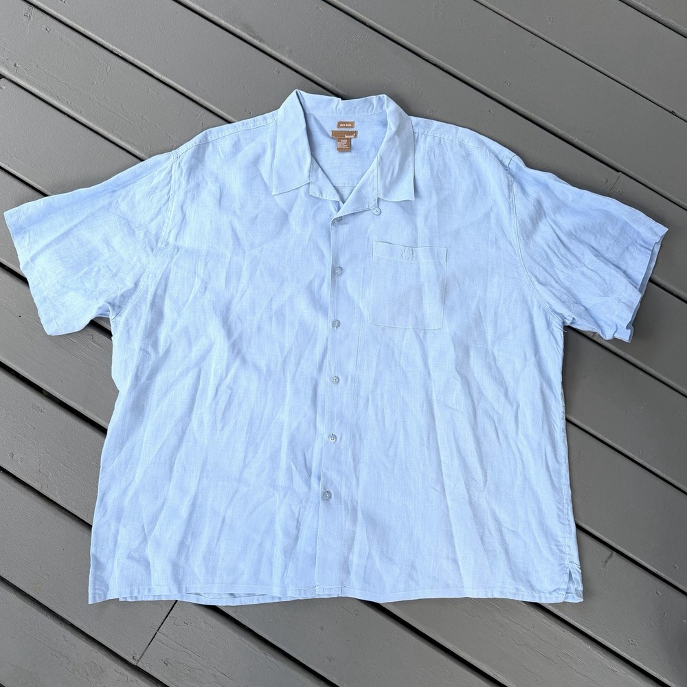 Bruno Men's 100%‎ Linen Camp Shirt Light Blue Button Front Coastal Preppy 4XLB